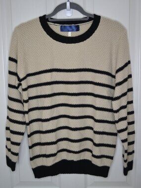 Blue Rain Cream Striped Sweater Large Nautical Coastal Chic Minimalist Boutique